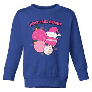 Pink Christmas Merry And Bright Gift Toddler Sweatshirt