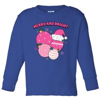 Pink Christmas Merry And Bright Gift Toddler Long Sleeve Shirt