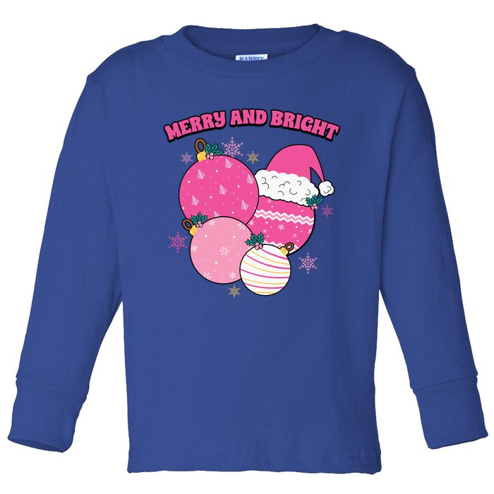 Pink Christmas Merry And Bright Gift Toddler Long Sleeve Shirt