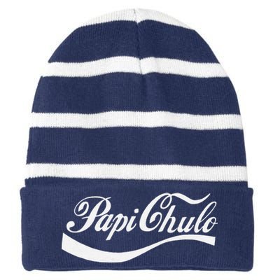 Papi Chulo Mexican Dad Father's Dad Chingon Fathers Day Striped Beanie with Solid Band