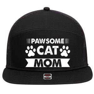 Pawsome Cat Mom Cat 7 Panel Mesh Trucker Snapback Hat