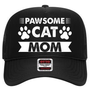 Pawsome Cat Mom Cat High Crown Mesh Back Trucker Hat