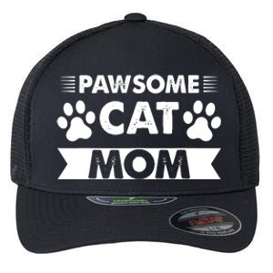 Pawsome Cat Mom Cat Flexfit Unipanel Trucker Cap