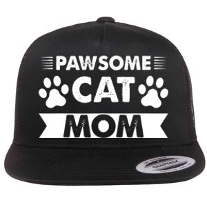 Pawsome Cat Mom Cat Flat Bill Trucker Hat