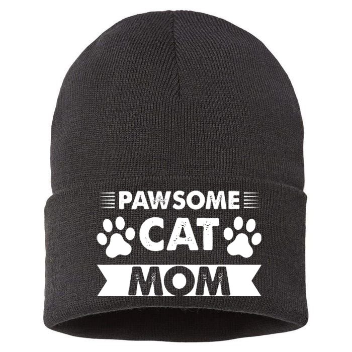 Pawsome Cat Mom Cat Sustainable Knit Beanie