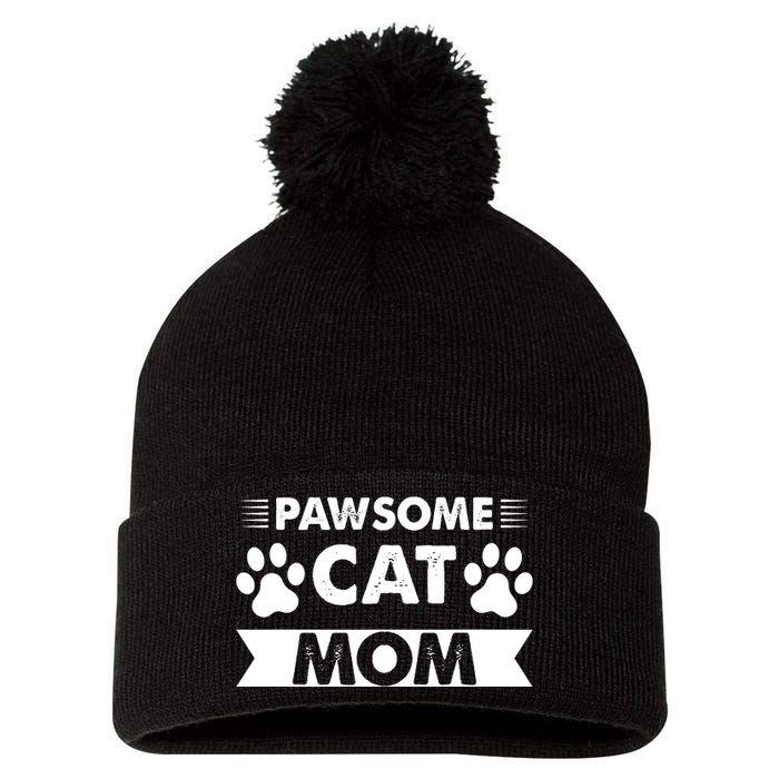 Pawsome Cat Mom Cat Pom Pom 12in Knit Beanie