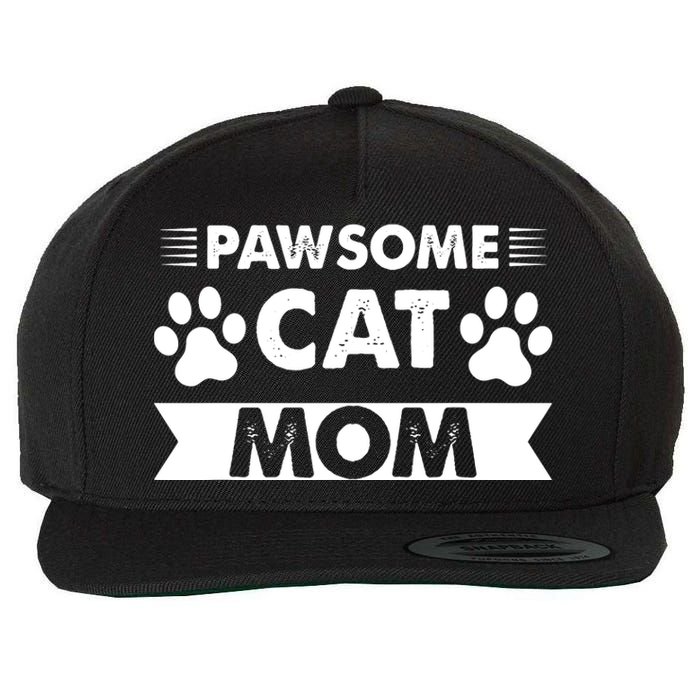 Pawsome Cat Mom Cat Wool Snapback Cap