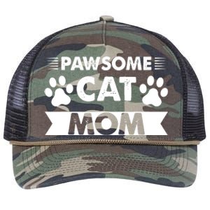 Pawsome Cat Mom Cat Retro Rope Trucker Hat Cap