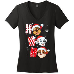 Pawpatrol Chase Marshall Rubble Christmas Santa Hats Women's V-Neck T-Shirt