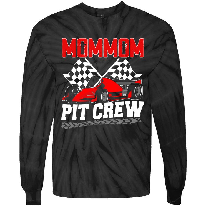 Pit Crew Mommom Race Car Birthday Racing Car Family Tie-Dye Long Sleeve Shirt