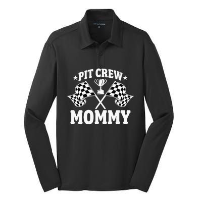 Pit Crew Mommy Mother Race Car Birthday Party Silk Touch Performance Long Sleeve Polo