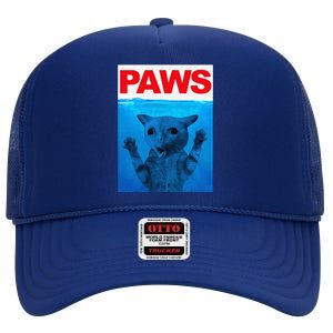 Paws Cat Meme Humor Funny Kitty Lover Funny Cats Dads Mom High Crown Mesh Back Trucker Hat