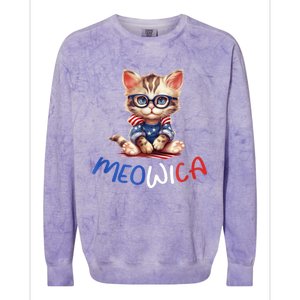 Patriotic Cat Meowica 4th Of July Funny Cat Lover Colorblast Crewneck Sweatshirt