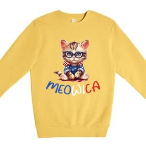 Patriotic Cat Meowica 4th Of July Funny Cat Lover Premium Crewneck Sweatshirt