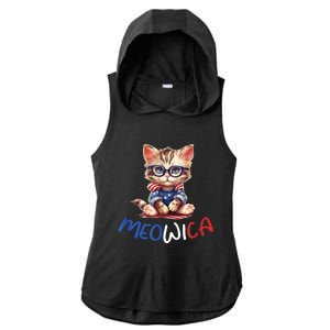 Patriotic Cat Meowica 4th Of July Funny Cat Lover Ladies PosiCharge Tri-Blend Wicking Draft Hoodie Tank