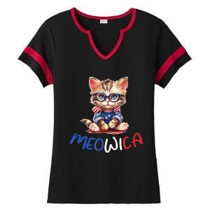 Patriotic Cat Meowica 4th Of July Funny Cat Lover Ladies Halftime Notch Neck Tee