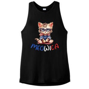 Patriotic Cat Meowica 4th Of July Funny Cat Lover Ladies PosiCharge Tri-Blend Wicking Tank