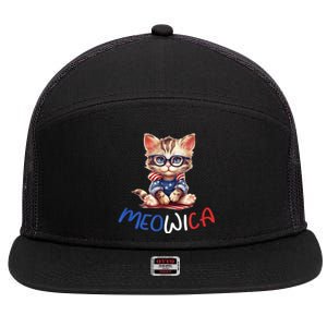 Patriotic Cat Meowica 4th Of July Funny Cat Lover 7 Panel Mesh Trucker Snapback Hat