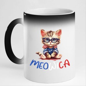 Patriotic Cat Meowica 4th Of July Funny Cat Lover 11oz Black Color Changing Mug