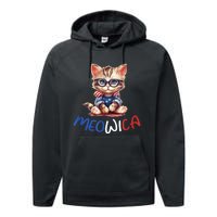 Patriotic Cat Meowica 4th Of July Funny Cat Lover Performance Fleece Hoodie