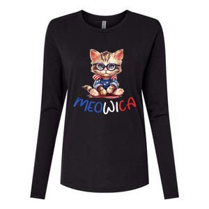 Patriotic Cat Meowica 4th Of July Funny Cat Lover Womens Cotton Relaxed Long Sleeve T-Shirt