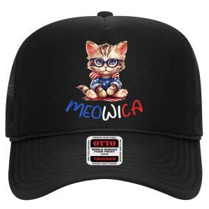 Patriotic Cat Meowica 4th Of July Funny Cat Lover High Crown Mesh Back Trucker Hat