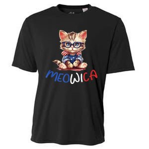 Patriotic Cat Meowica 4th Of July Funny Cat Lover Cooling Performance Crew T-Shirt