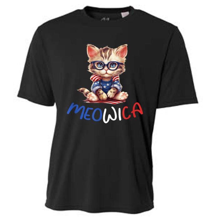 Patriotic Cat Meowica 4th Of July Funny Cat Lover Cooling Performance Crew T-Shirt