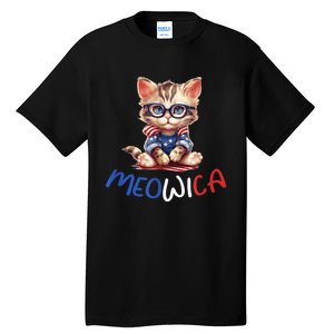 Patriotic Cat Meowica 4th Of July Funny Cat Lover Tall T-Shirt