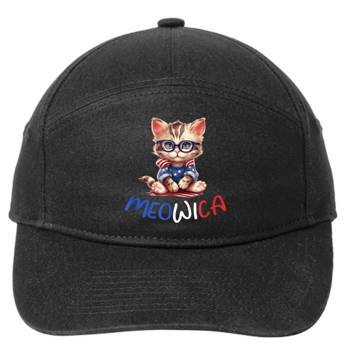 Patriotic Cat Meowica 4th Of July Funny Cat Lover 7-Panel Snapback Hat