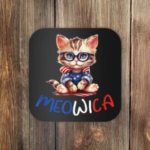 Patriotic Cat Meowica 4th Of July Funny Cat Lover Coaster