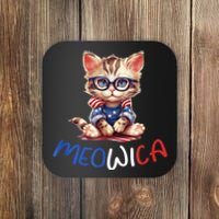 Patriotic Cat Meowica 4th Of July Funny Cat Lover Coaster