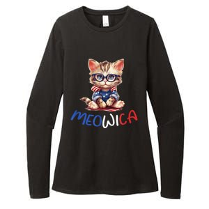 Patriotic Cat Meowica 4th Of July Funny Cat Lover Womens CVC Long Sleeve Shirt