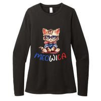 Patriotic Cat Meowica 4th Of July Funny Cat Lover Womens CVC Long Sleeve Shirt