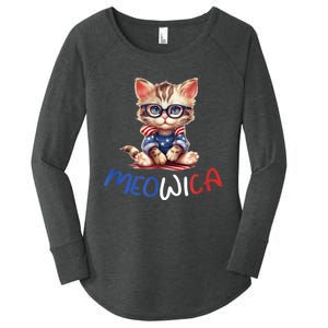 Patriotic Cat Meowica 4th Of July Funny Cat Lover Women's Perfect Tri Tunic Long Sleeve Shirt