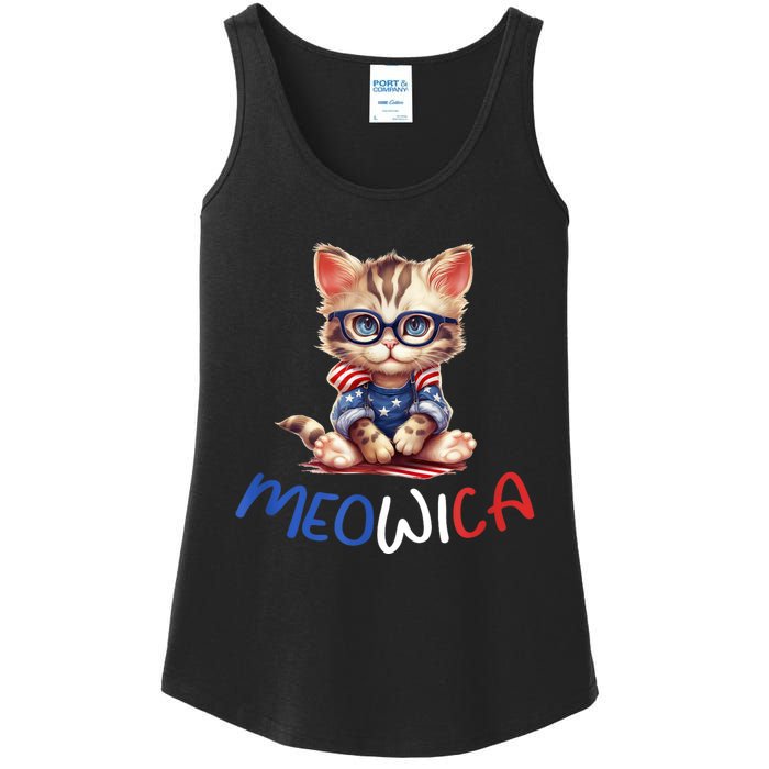 Patriotic Cat Meowica 4th Of July Funny Cat Lover Ladies Essential Tank