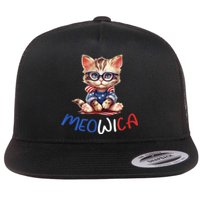 Patriotic Cat Meowica 4th Of July Funny Cat Lover Flat Bill Trucker Hat