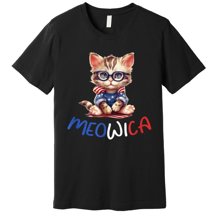 Patriotic Cat Meowica 4th Of July Funny Cat Lover Premium T-Shirt