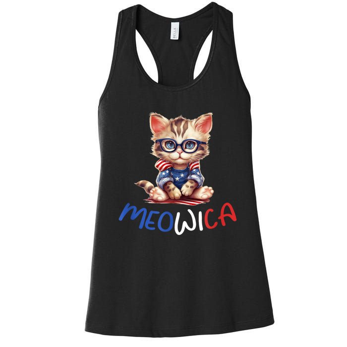 Patriotic Cat Meowica 4th Of July Funny Cat Lover Women's Racerback Tank