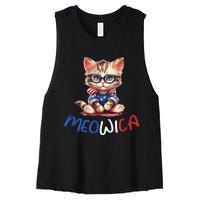 Patriotic Cat Meowica 4th Of July Funny Cat Lover Women's Racerback Cropped Tank