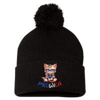 Patriotic Cat Meowica 4th Of July Funny Cat Lover Pom Pom 12in Knit Beanie