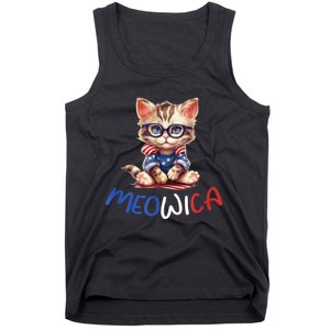 Patriotic Cat Meowica 4th Of July Funny Cat Lover Tank Top