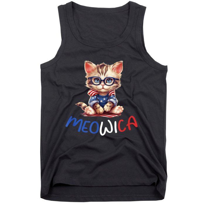 Patriotic Cat Meowica 4th Of July Funny Cat Lover Tank Top