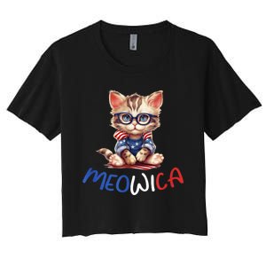 Patriotic Cat Meowica 4th Of July Funny Cat Lover Women's Crop Top Tee