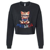 Patriotic Cat Meowica 4th Of July Funny Cat Lover Cropped Pullover Crew