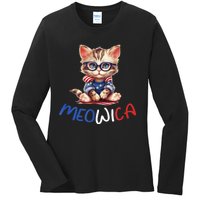 Patriotic Cat Meowica 4th Of July Funny Cat Lover Ladies Long Sleeve Shirt