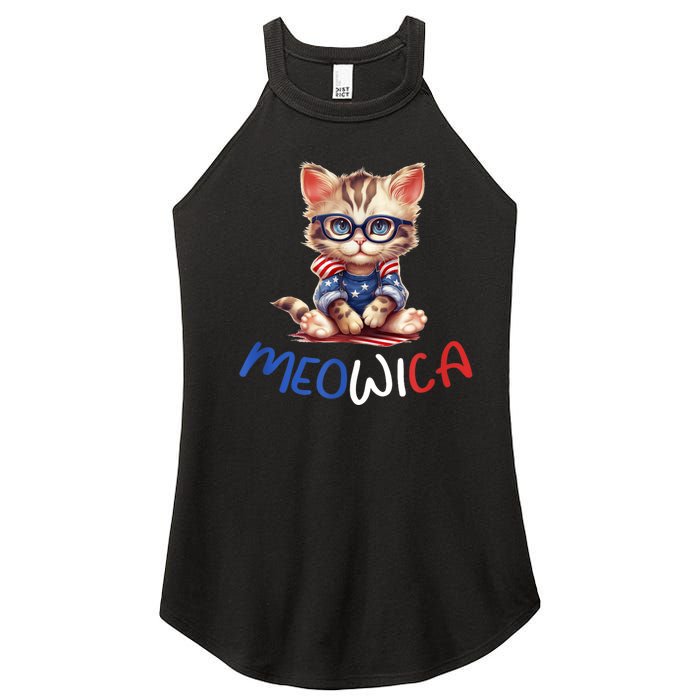 Patriotic Cat Meowica 4th Of July Funny Cat Lover Women's Perfect Tri Rocker Tank