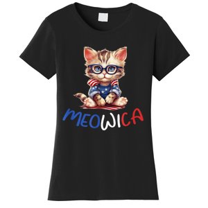 Patriotic Cat Meowica 4th Of July Funny Cat Lover Women's T-Shirt