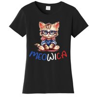 Patriotic Cat Meowica 4th Of July Funny Cat Lover Women's T-Shirt