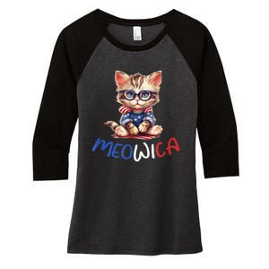 Patriotic Cat Meowica 4th Of July Funny Cat Lover Women's Tri-Blend 3/4-Sleeve Raglan Shirt